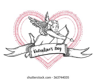 Valentine's Day. Cupid. Heart. Drawing. FreeHand Drawing.