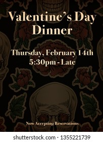 Valentines Day Dinner Flyer With Skulls And Roses