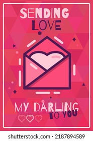 Valentines Day Flyer Template. Sending Love My Darling To You Quote Brochure With Typography And Abstract Background. Stock Holiday Card Design