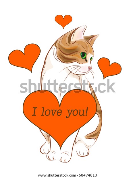 Valentines Day Greeting Card Tabby Cat стоковая иллюстрация 68494813 Shutterstock 