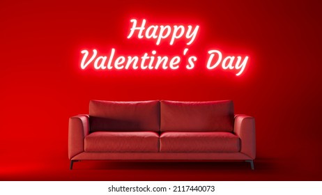 Valentines Day Love Seat On Red Background. 3d Illustration.