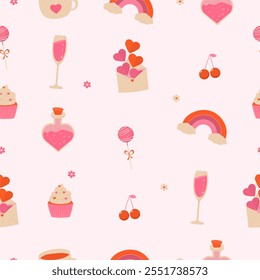 Valentine's Day Pattern with cupcake, hearts, rainbow - Powered by Shutterstock