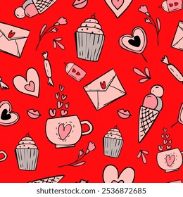 Valentine's Day Seamless Pattern: Hand-Drawn Hearts and Romantic background for Wrapping Paper, Wallpaper, and Designs - Powered by Shutterstock