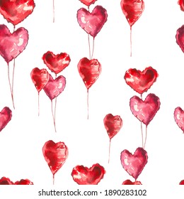 Valentines Day Seamless Pattern. Hearts Air Balloons Wallpaper Design. Love Celebration Texture