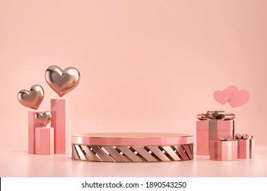 Valentinstag-Bühnenpodium mit Herz-und Geschenkbox-Dekoration Produkt-Display-Showcase 3D-Rendering