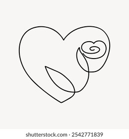 Valentine's rose, minimal line art illustration. Aesthetic flower floral botanical plant line art drawing illustration. Flower drawing, floral plant isolated illustration. Minimal Valentine's heart. - Powered by Shutterstock