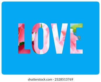 Valentine's Spartacus card with rose patterned words love on a smooth blue background.  - Powered by Shutterstock