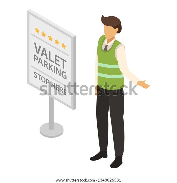 Valet parking icon.\
Isometric of valet parking icon for web design isolated on white\
background