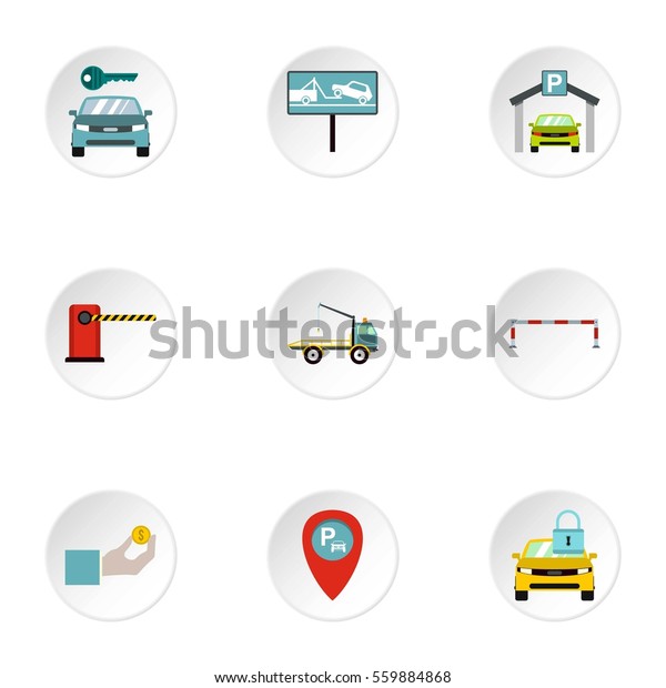 Valet parking icons set. Flat illustration of 9 valet\
parking  icons for\
web