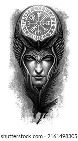 Valkyrie Odin Norse Myth Tattoo Illustration 