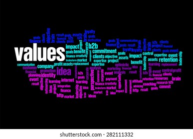 values word on cloud concept with feet shape
