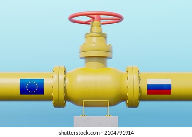 Valve on the main gas pipeline between the European Union and Russia. 3D illustration