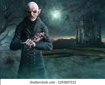Vampire scene 3D illustration