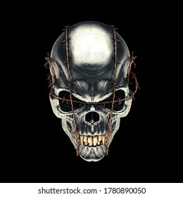 Vampire Skull Bound By Barbed Wire - 3D Illustration