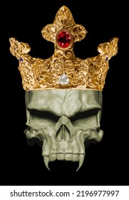 Vampire Skull With Gold Crown. 3D