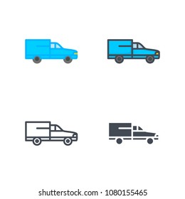 Van Delivery Flat Line Silhouette Colored Line Icon Illustration