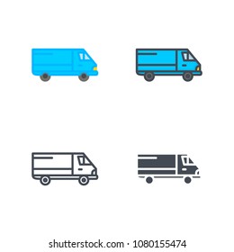 Van Delivery Flat Line Silhouette Colored Line Icon Illustration