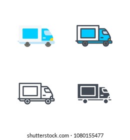 Van Delivery Flat Line Silhouette Colored Line Icon Illustration