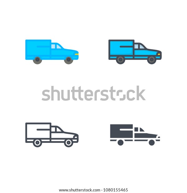 Van delivery flat line silhouette colored\
line icon\
illustration