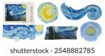 Van Gogh inspired stickers featuring swirling night skies. Starry night designs, swirling patterns, and vibrant colors capture Van Gogh