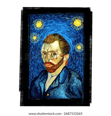 Van Gogh potrait with background the starry night Sky