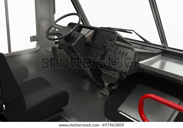 Van\
interior cabin inside, close view. 3D\
rendering