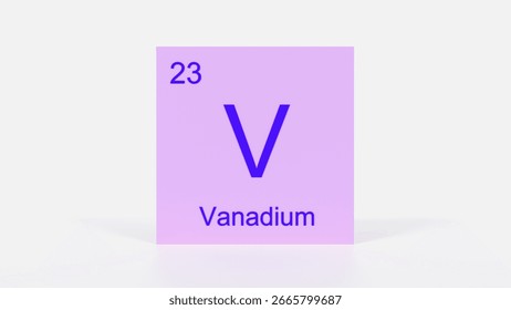Vanadium Element 3D Render - Periodic Table Box with Atomic Number 23, Scientific Education, Chemistry Classroom, Modern Science Poster, and Laboratory Wall Art