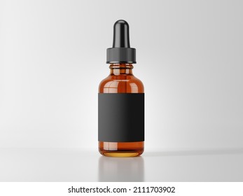 Vape bottle with liquid and blank black label on white background. 3d rendering mockup template