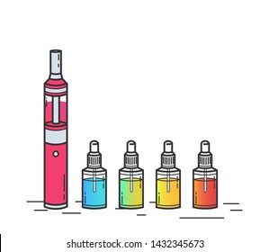 Vape Smoking Device. Illustration With E-cigarette And Vaping Juice.