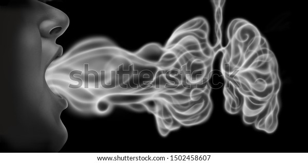 人間の肺の形をした蒸気煙や蒸気を電子タバコから3dイラスト形式で吐き出す人として 蒸気や肺の病気の健康上のリスクがある のイラスト素材