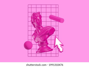 Vapor Wave Greek Geometric Shape Style Apollo Fururistic Background Fasion Concept. 3d Rendering