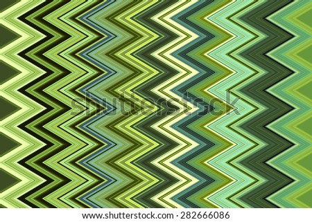 Varicolored geometric pattern of zigzags, mostly green, for decoration and background with motifs of repetition, conformity, recurrence or variation
