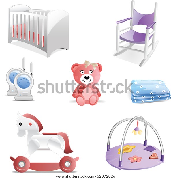 Variety Baby Nursery Icons Including Crib Stock Illustration 62072026