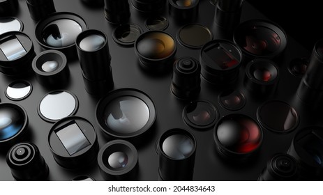 variety of lenses for cameras and phones 3d render - Powered by Shutterstock