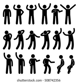 Various Standing Postures Poses Human Man People Stick Figure Stickman Pictogram Icons