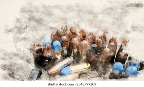 Various types of bullets displayed on a wooden surface, symbolizing the theme of firearm safety, the impact of violence, and the importance of responsible use and control of firearms.