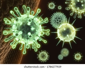 Various Viruses And Virus Types - 3D Illustration