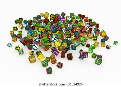 Various wrapped gift box 3d, isolated
