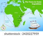 The Vasco da Gama Expedition map. Science education illustration