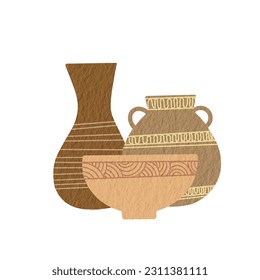 Vase, amphora and bowl watercolor illustration for decoration on pottery, hand craft and tableware concept. - Powered by Shutterstock