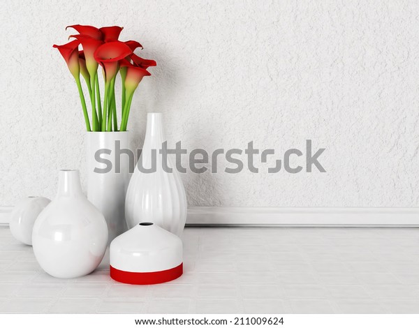 Vases Flowers On Floor Stock Illustration 211009624