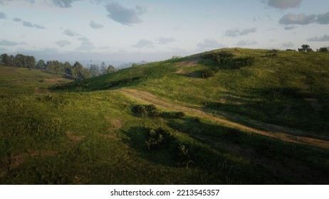 Vast Grassland The Sun Is Leaving The Horizon 3D Rendering