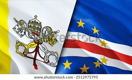 Vatican and Cape Verde flags. 3D Waving flag design. Cape Verde Vatican flag, picture, wallpaper. Vatican vs Cape Verde image,3D rendering. Vatican Cape Verde relations alliance and