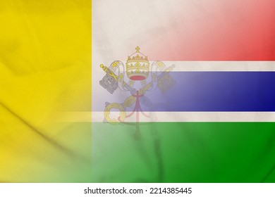 Vatican And Gambia State Flag Transborder Contract GMB  Banner Country Gambia Vatican Patriotism. 3d Image