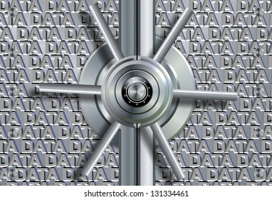 Vault Lock In Front Of Group Of Words Spelling Data / Data Security