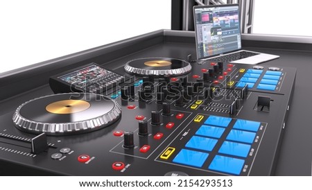 Müzik çalmak ve parti yapmak için DJ mikser kontrol paneli.3d rendering. Stok fotoğraf © 