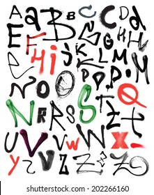  Vector Alphabet. Hand Drawn Letters. Letters Painted Using Spray Can. Spots And Blotches.