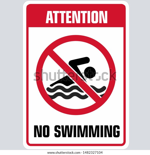 Vector\
attention Icon no swimming sign. Illustration round red no swimming\
sign symbol. Image no swim sign in flat\
style