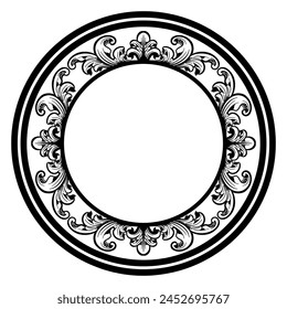 Vector Black Rounded Corner Circle Floral Frame