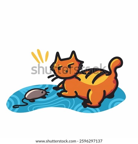 Vector cat and mouse with Doodle carpet